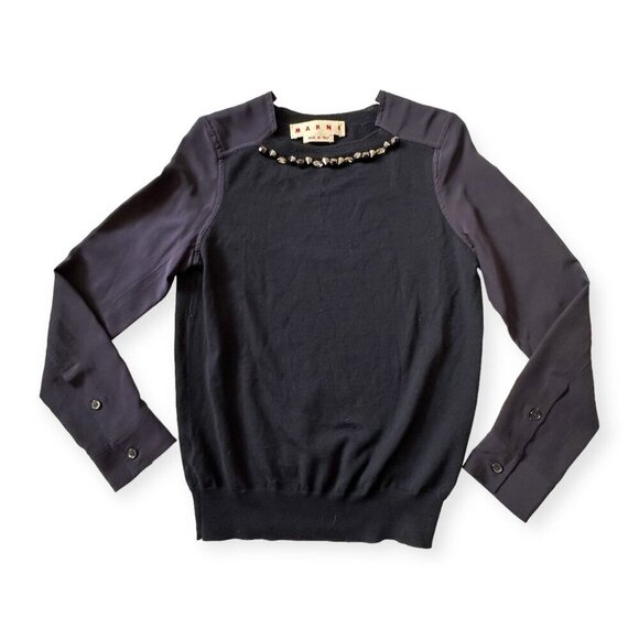 Marni Embellished Wool-Silk Sweater FW2012, Blue, Size: IT 40 (US Small) - Picture 5 of 14